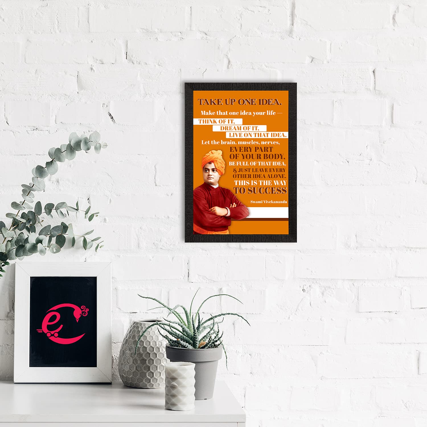 eCraftIndia Take Up One Idea Swami Vivekananda Motivational Quote Painting Digital Printed Wall Art - Inspirational Office, Livi